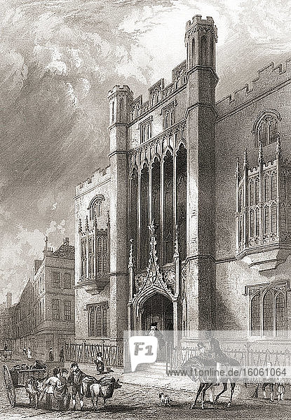 City of London School  Milk Street  London  England  19. Jahrhundert. Dieses ursprüngliche Gebäude befand sich von 1835-1883 in Milk Stretch. Aus der Geschichte Londons: Illustriert von Views in London und Westminster  erschienen um 1838.