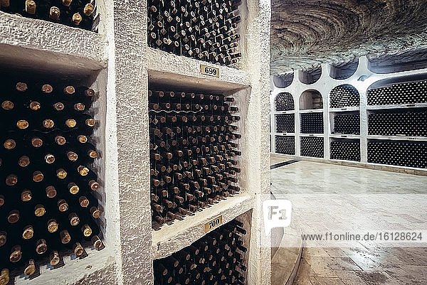 Corridor of National Oenotheque - wine collection in Famous Cricova winery in Cricova town near Chisinau  capital of Moldova.
