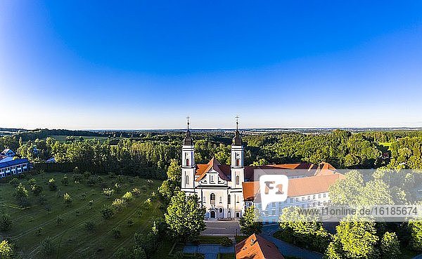 Aerial view in the evening  Irsee  Monastery of the Benedictines in Irsee  Diocese of Augsburg  Bavaria  Germany  Europe