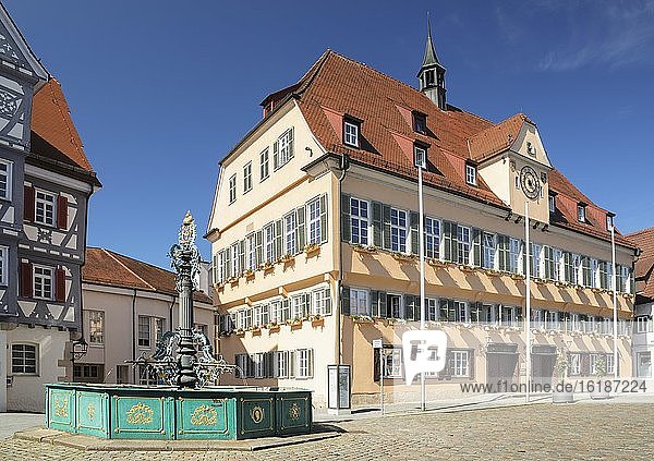 Rathaus und Brunnen am Marktplatz  Nürtingen  Baden-Württemberg  Deutschland  Europa