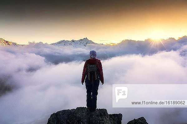 Standing above the clouds. Caucasus mountains  Mount Elbrus  Russia  Europe
