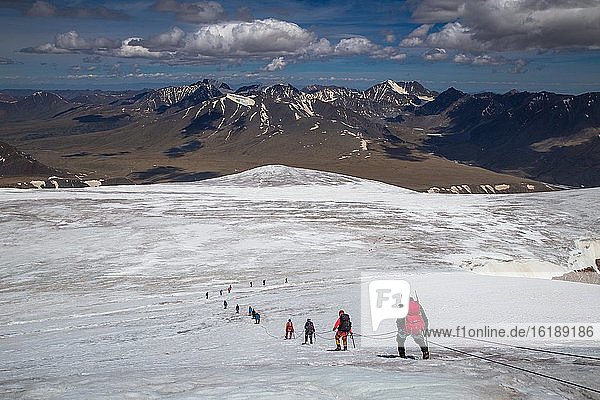 Mountaineers in Kharkhiraa mountain. Uvs province  Mongolia  Asia