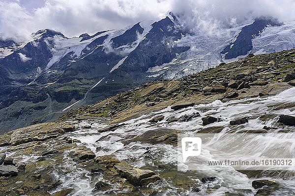 Glacier stream  Pasterze Glacier  Hohe Tauern National Park  Alps  Heiligenblut  Carinthia  Austria  Europe