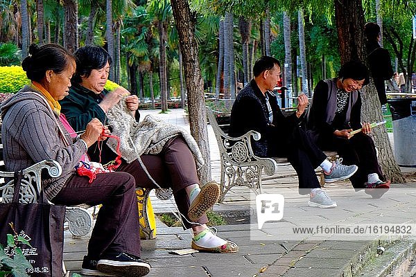 Menschen  die in einem Teil des Cuihu-Sees in Kunming  Yunnan  China  sitzen