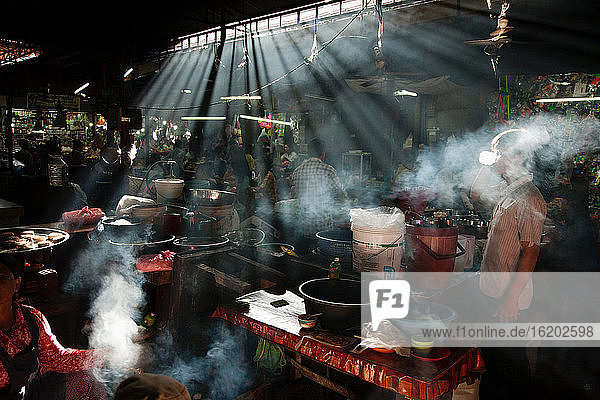 Sunlight streaming into indoor market