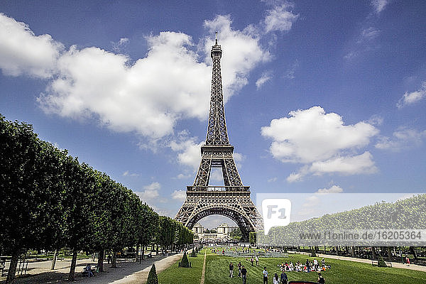 Touristen im Park des Eiffelturms  Paris  Frankreich