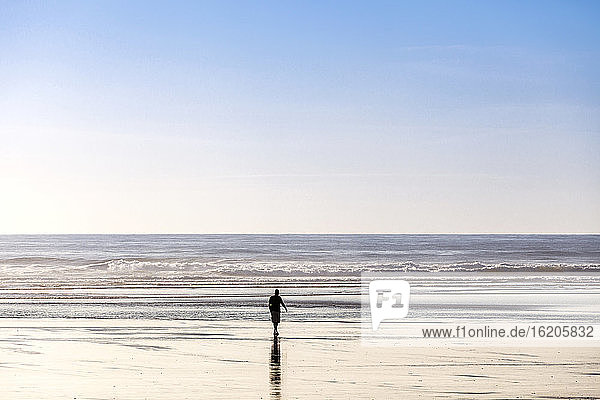Rückansicht eines Touristen vom Strand aus gesehen  Cannon Beach  Oregon  USA