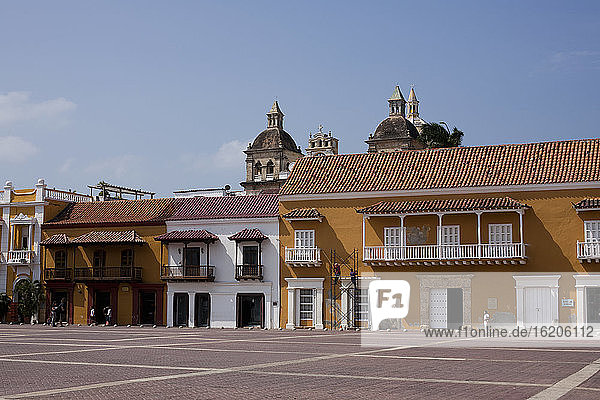 View of house exteriors and town square, Cartagena, Colombia, South America