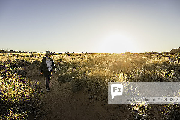 Frau wandert durch den Arches-Nationalpark  Moab  Utah  USA
