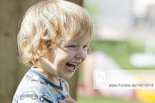 Austria  Boy laughing and looking away  close up