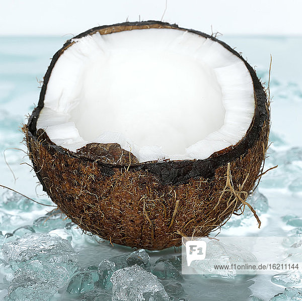 Coconut on crushed ice  close-up