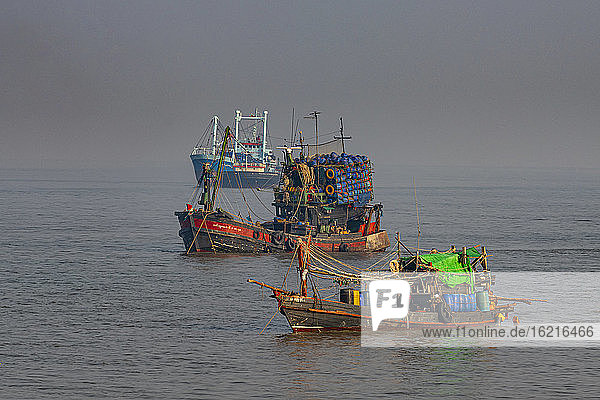 Myanmar  Myeik  Fishing boats on sea
