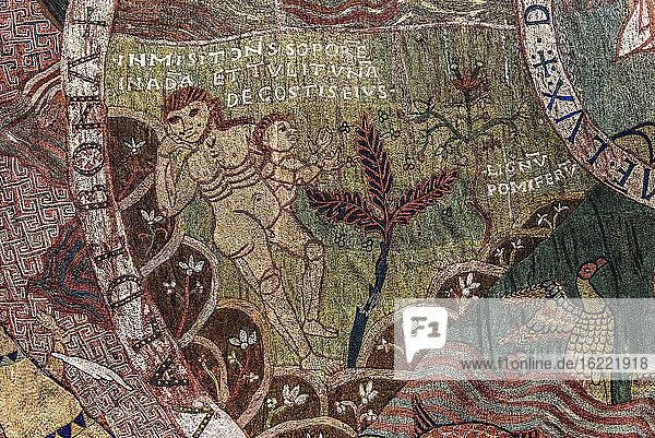 Spain  Catalonia  Girona  cathedral of Saint Mary  capitular museum  Tapestry of Creation  'The creation of Eve' (11th century)