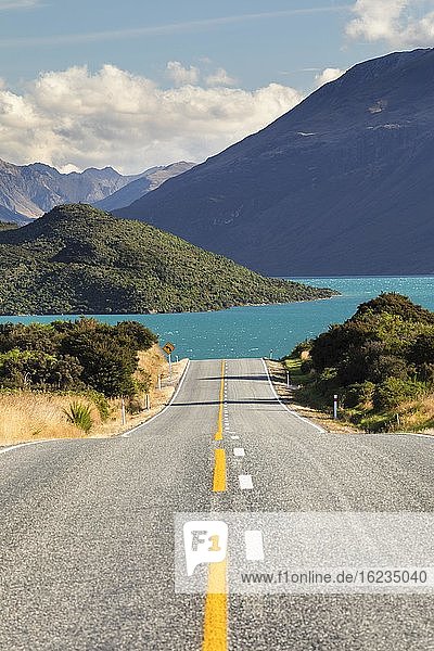 Road at Lake Wakatipu  Queenstown  Otago  South Island  New Zealand  Oceania