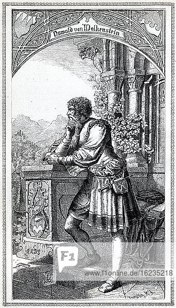 Oswald von Wolkenstein. After Germany's Minnesinger in words and pictures. Drawn on wood by E. von Lutich. Historical illustration from Otto von Leixner: Illustrated history of German literature. Leipzig and Berlin 1880  First volume