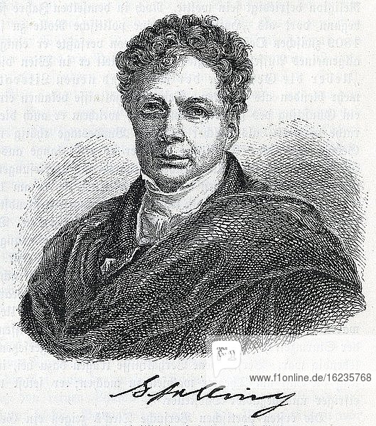 Friedrich Wilhelm Joseph Schelling. Historical illustration from Otto von Leixner: Illustrated history of German literature. Leipzig and Berlin 1880