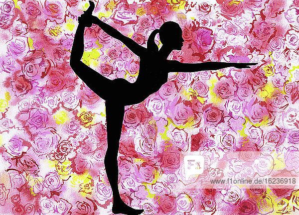Silhouette einer Frau in Natarajasana-Yogapose