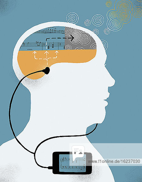 Mann genießt es Musik auf einem Smartphone zu hören