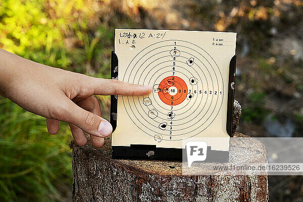 Hand pointing on shooting target