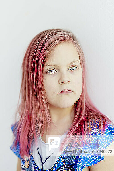 Portrait of girl with pink hair