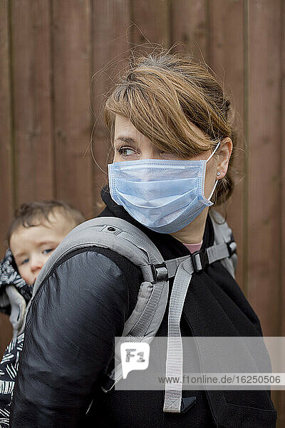 Woman wearing protective mask
