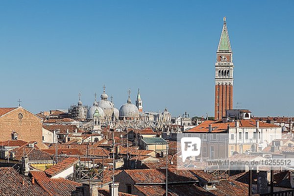View over the roofs of Venice  with St. Mark's Cathedral and Campanile di San Marco  Venice  Italy  Europe