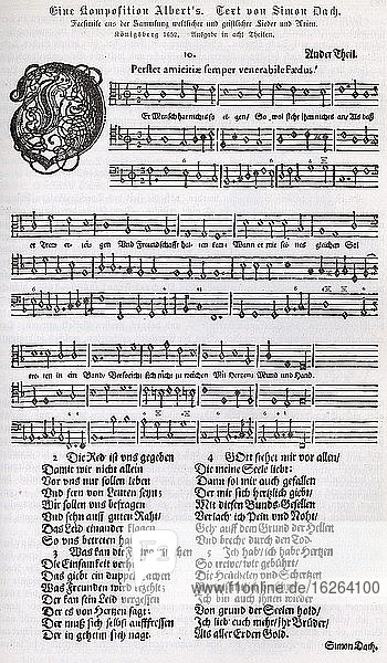 Komposition von Albert, Text von Simon Dach, Historische Illustration aus Otto von Leixner: Illustrirte Geschichte des deutschen Schrifttums, Leipzig und Berlin 1880, Erster Band, Deutschland, Europa