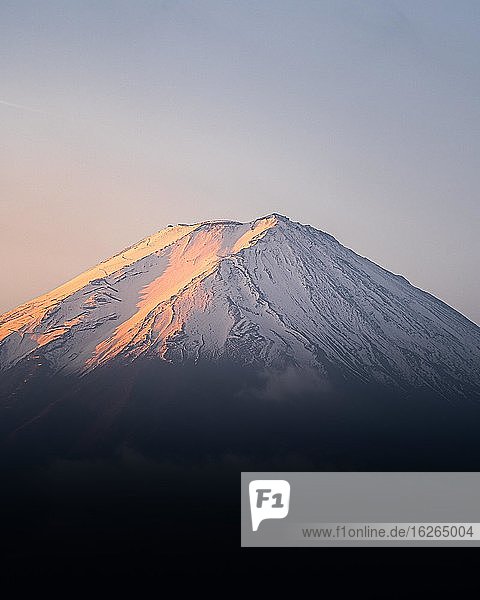 Mount Fuji close-up to sunrise  Lake Kawaguchiko  Japan  Asia