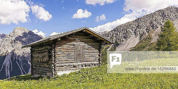 Wooden hut is Swiss Alps