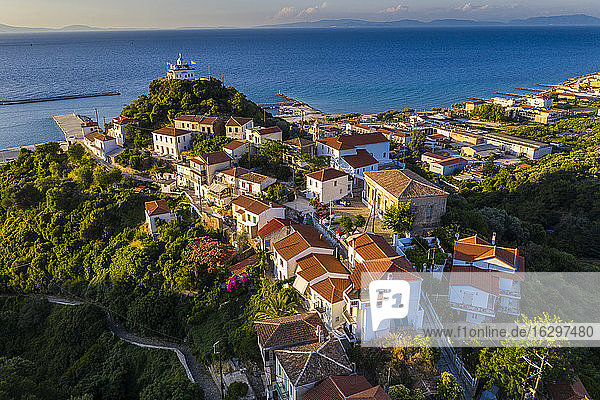 Greece  Karlovasi  Aerial view of Paleo Karlovasi neighborhood in summer