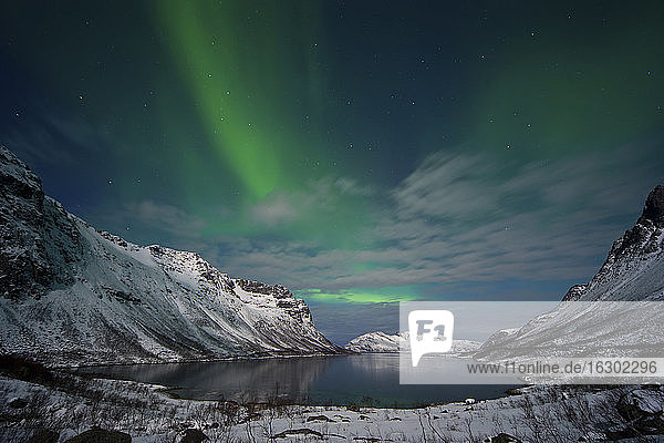 Norwegen  Provinz Troms  Blick auf Aurora Borealis