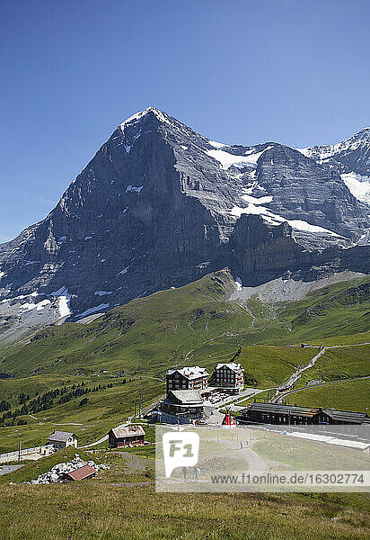 Switzerland  Bernese Oberland  Grindelwald with Eiger mountain  Kleine Scheidegg  Jungfrau railway and hotel