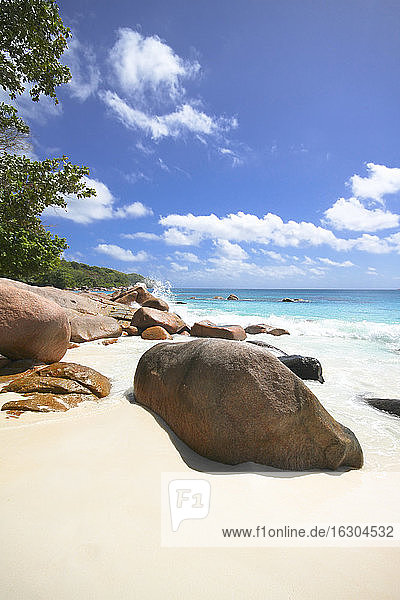 Seychellen  Insel Praslin  Blick auf den Strand von Anse Lazio