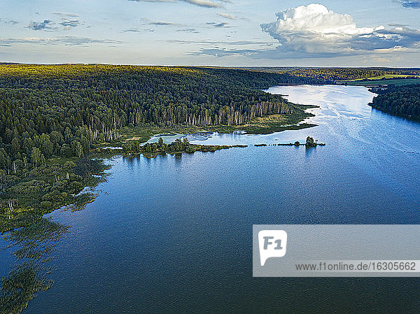 Aerial view of Torbeyevskoye lake in summer
