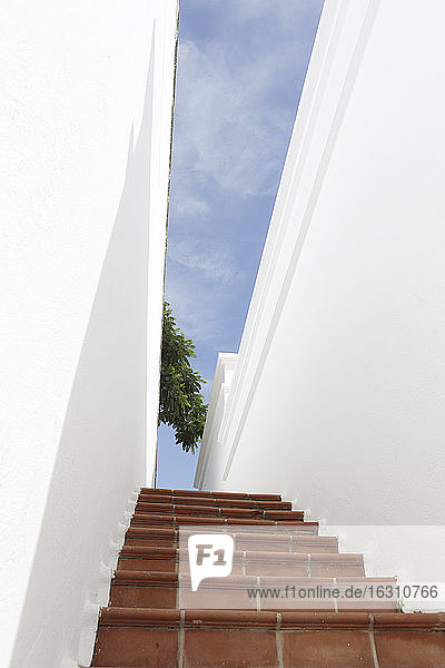 Spanien  Lanzarote  Puerto del Carmen  Treppe zwischen weißen Wänden
