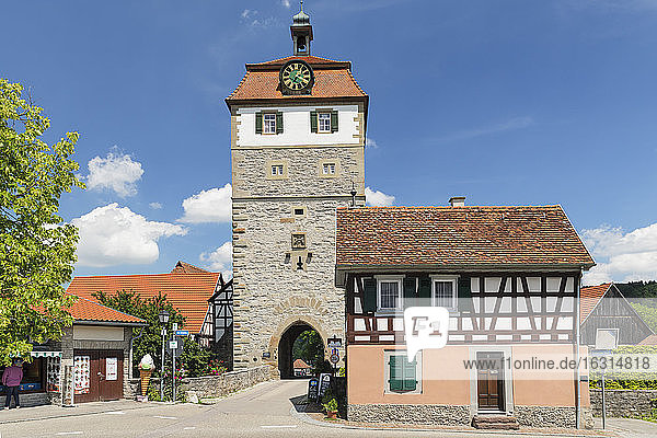 Torturm Tower at the town wall  Vellberg  Hohenlohe  Baden-Wurttemberg  Germany  Europe