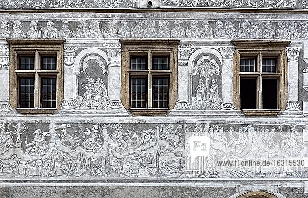 Haus mit Sgraffito-Fassade in Slavonice  Tschechische Republik  Europa