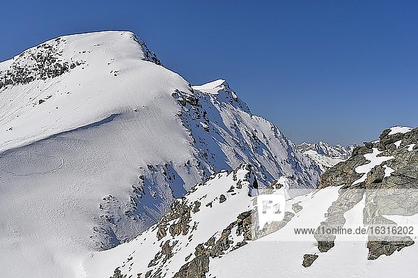 Schneebedeckter Piz Corvatsch  Silvaplana  Oberengadin  Kanton Graubünden  Schweiz  Europa