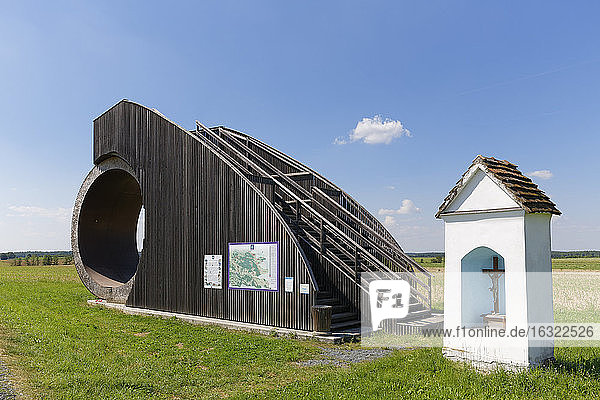 Austria  Burgenland  Strem  wayside shrine and green energy wheel