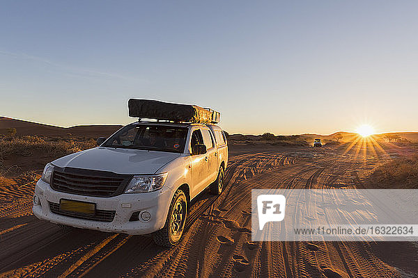 Namibia  Namib Desert  Namib Naukluft National Park  off-road vehicle with roof tent
