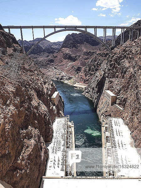 USA Nevada Mike O'Callaghan-Pat Tillman Memorial Bridge Colorado river power station view from Hoover Dam
