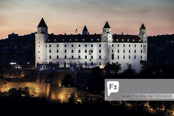 Slovakia Bratislava Bratislava Castle at dusk
