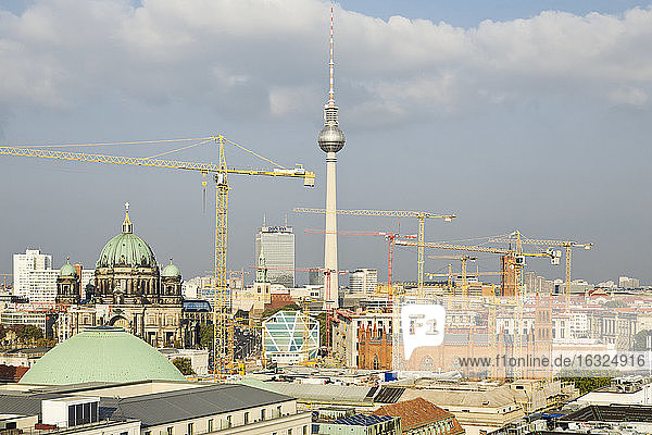 Germany  Berlin  view to Berliner Dom  television tower and construction cranes