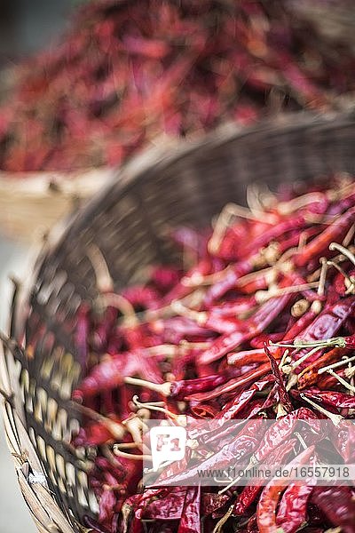 Red chillies in Hpa An Morning Market  Kayin State (Karen State)  Myanmar (Burma)