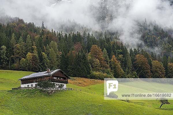 Haus am Hintersee im Herbst  Nationalpark Berchtesgaden  Berchtesgadener Land  Bayern  Deutschland  Europa