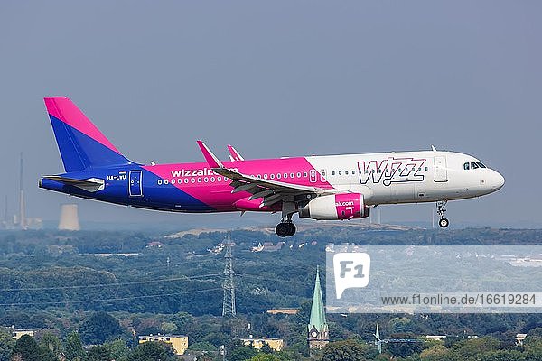 An Airbus A320 aircraft of Wizzair with the registration HA-LWU at Dortmund Airport (DTM) Dortmund Germany Europe