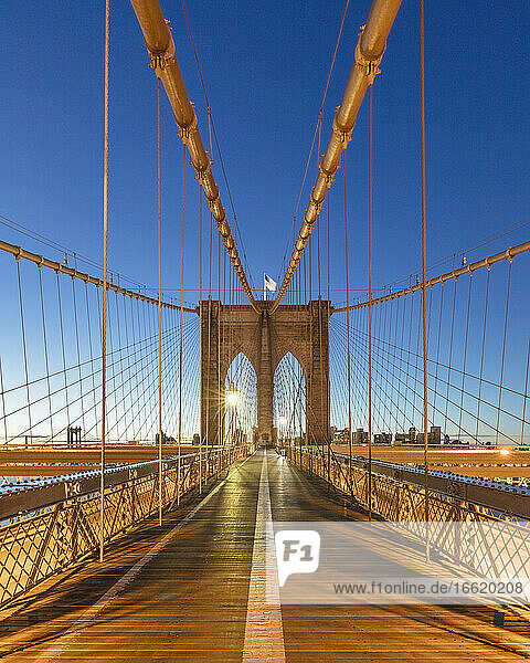 USA  New York  New York City  Brooklyn Bridge at dawn