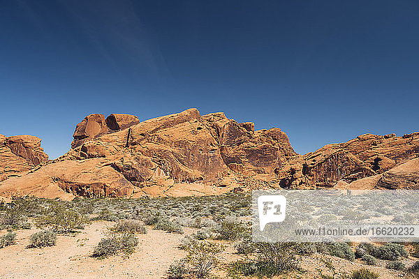 Rock formations against clear blue sky at desert  Nevada  USA