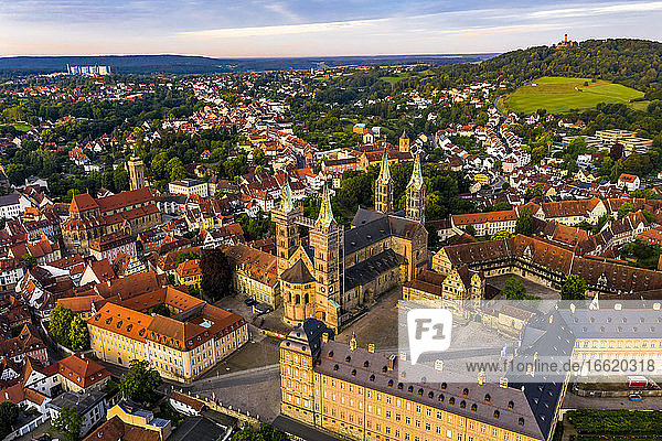 Bamberg Cathedral surrounded with residential building at Bamberg  Bavaria  Germany