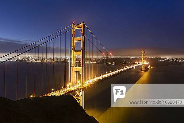 Light trail on Golden Gate Bridge at San Francisco  California  USA